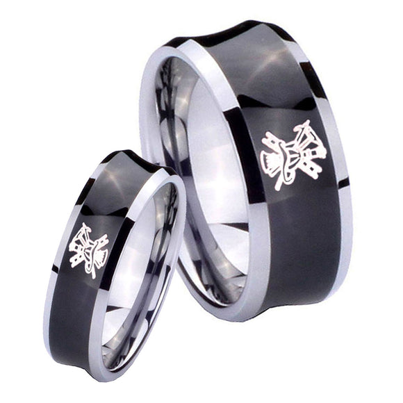 Bride and Groom Fireman Concave Black Tungsten Wedding Engraving Ring Set