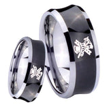 8mm Fireman Concave Black Tungsten Carbide Wedding Engagement Ring