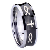 10mm Fish & Cross Concave Black Tungsten Carbide Wedding Bands Ring