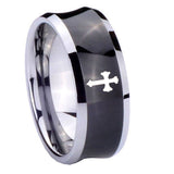8mm Flat Christian Cross Concave Black Tungsten Carbide Mens Wedding Ring