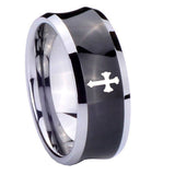 10mm Flat Christian Cross Concave Black Tungsten Wedding Engagement Ring