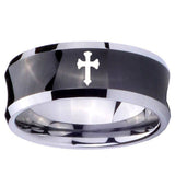 10mm Flat Christian Cross Concave Black Tungsten Wedding Engagement Ring