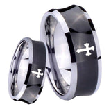 8mm Flat Christian Cross Concave Black Tungsten Carbide Mens Wedding Ring