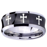 10mm Multiple Christian Cross Concave Black Tungsten Carbide Wedding Band Mens