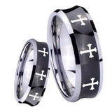 8mm Multiple Christian Cross Concave Black Tungsten Mens Ring Personalized