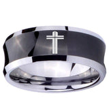10mm Flat Christian Cross Concave Black Tungsten Carbide Wedding Band Ring