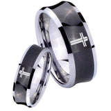 His Hers Flat Christian Cross Concave Black Tungsten Custom Ring for Men Set