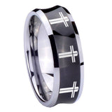 8mm Multiple Christian Cross Concave Black Tungsten Carbide Men's Wedding Band