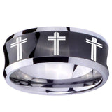 10mm Multiple Christian Cross Concave Black Tungsten Carbide Wedding Bands Ring