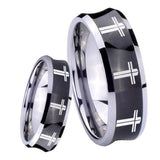 8mm Multiple Christian Cross Concave Black Tungsten Carbide Men's Wedding Band