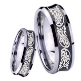 8mm Etched Tribal Pattern Concave Black Tungsten Carbide Mens Wedding Ring