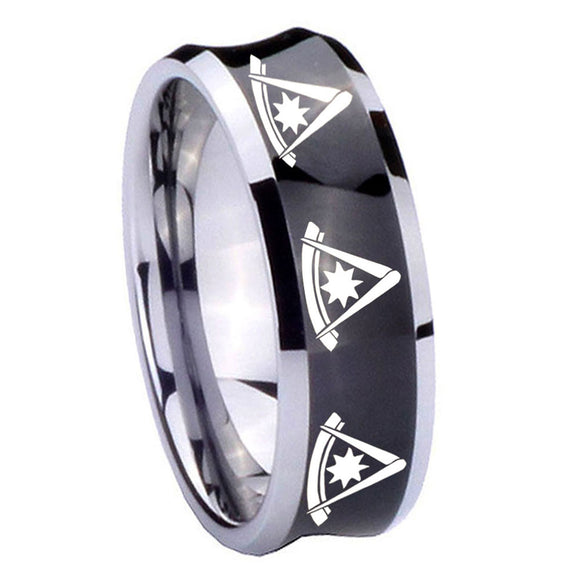 10mm Multiple Pester Master Masonic Concave Black Tungsten Custom Mens Ring