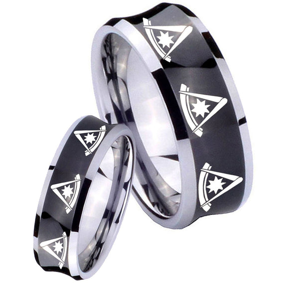 His Hers Multiple Pester Master Masonic Concave Black Tungsten Men's Ring Set