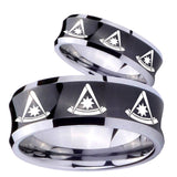 His Hers Multiple Pester Master Masonic Concave Black Tungsten Men's Ring Set