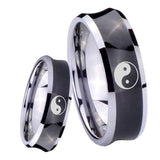 8mm Yin Yang Concave Black Tungsten Carbide Wedding Band Mens