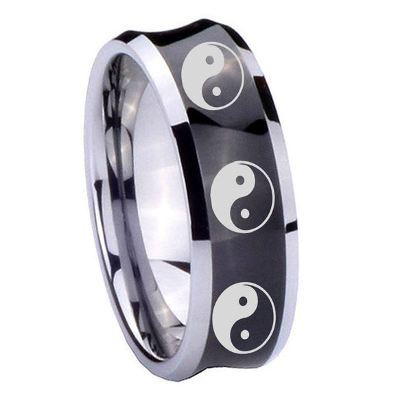 8mm Multiple Yin Yang Concave Black Tungsten Carbide Wedding Band Ring