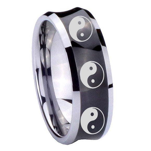 10mm Multiple Yin Yang Concave Black Tungsten Carbide Engagement Ring
