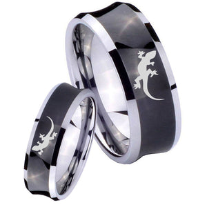 Bride and Groom Lizard Concave Black Tungsten Carbide Mens Engagement Ring Set