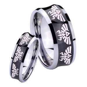 His Hers Multiple Zelda Skyward Sword Concave Black Tungsten Men's Band Ring Set