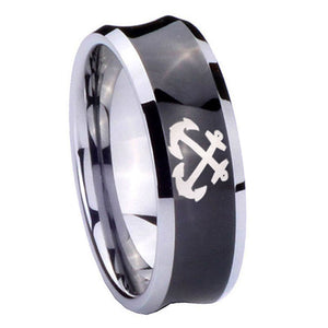 10mm Anchor Concave Black Tungsten Carbide Men's Promise Rings