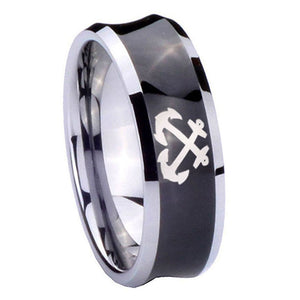 8mm Anchor Concave Black Tungsten Carbide Wedding Engraving Ring