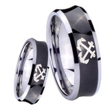 8mm Anchor Concave Black Tungsten Carbide Wedding Engraving Ring