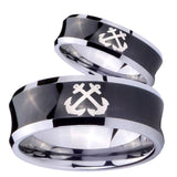 Bride and Groom Anchor Concave Black Tungsten Carbide Mens Promise Ring Set