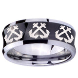 10mm Multiple Anchor Concave Black Tungsten Carbide Mens Bands Ring