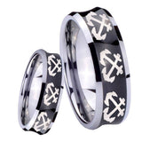 8mm Multiple Anchor Concave Black Tungsten Carbide Anniversary Ring