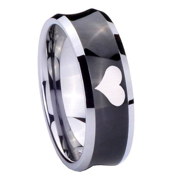 8mm Heart Concave Black Tungsten Carbide Mens Ring Personalized