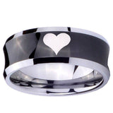 10mm Heart Concave Black Tungsten Carbide Wedding Engraving Ring