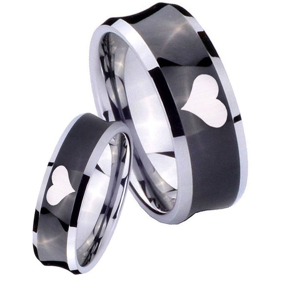 Bride and Groom Heart Concave Black Tungsten Carbide Men's Wedding Ring Set