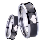 8mm Heart Concave Black Tungsten Carbide Mens Ring Personalized