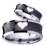 Bride and Groom Heart Concave Black Tungsten Carbide Men's Wedding Ring Set