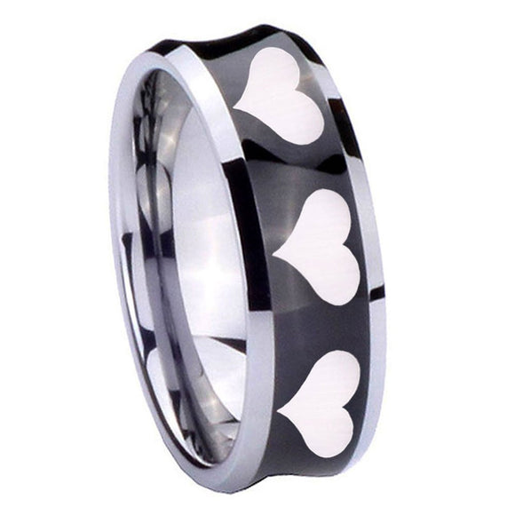 8mm Multiple Heart Concave Black Tungsten Carbide Men's Bands Ring