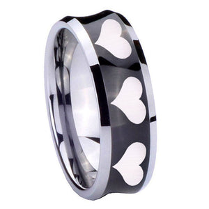 10mm Multiple Heart Concave Black Tungsten Carbide Men's Ring