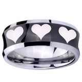 10mm Multiple Heart Concave Black Tungsten Carbide Men's Ring