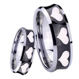 8mm Multiple Heart Concave Black Tungsten Carbide Men's Bands Ring