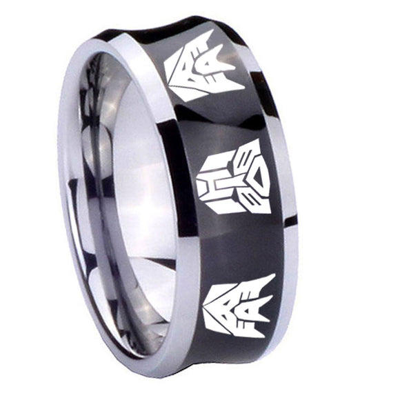 10mm Transformers Autobot Decepticon Concave Black Tungsten Carbide Mens Wedding Ring