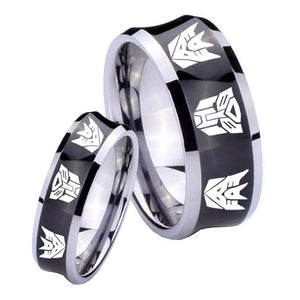 Bride and Groom Transformers Autobot Decepticon Concave Black Tungsten Bands Ring Set