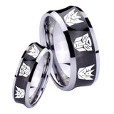 Bride and Groom Transformers Autobot Decepticon Concave Black Tungsten Bands Ring Set