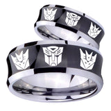 Bride and Groom Transformers Autobot Decepticon Concave Black Tungsten Bands Ring Set