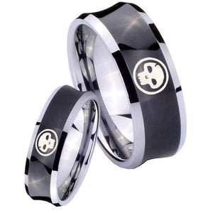 Bride and Groom Skull Concave Black Tungsten Carbide Men's Ring Set