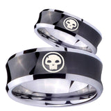 Bride and Groom Skull Concave Black Tungsten Carbide Men's Ring Set