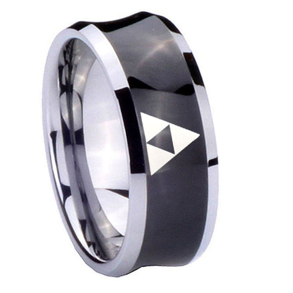 10mm Zelda Triforce Concave Black Tungsten Carbide Bands Ring