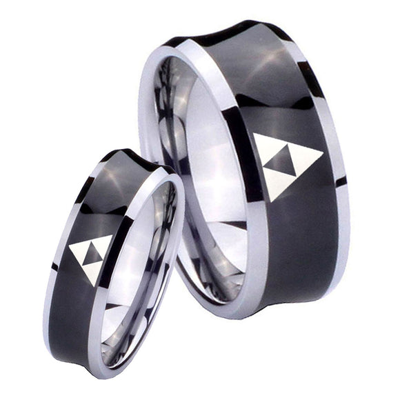 Bride and Groom Zelda Triforce Concave Black Tungsten Mens Bands Ring Set