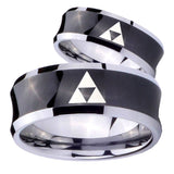 Bride and Groom Zelda Triforce Concave Black Tungsten Mens Bands Ring Set