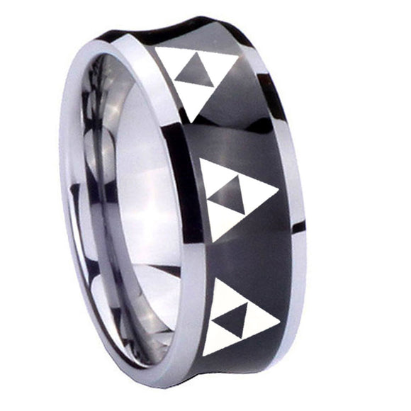 10mm Multiple Zelda Triforce Concave Black Tungsten Carbide Custom Mens Ring