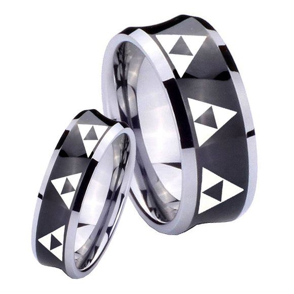 His Hers Multiple Zelda Triforce Concave Black Tungsten Men's Bands Ring Set