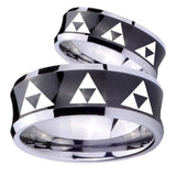 His Hers Multiple Zelda Triforce Concave Black Tungsten Men's Bands Ring Set